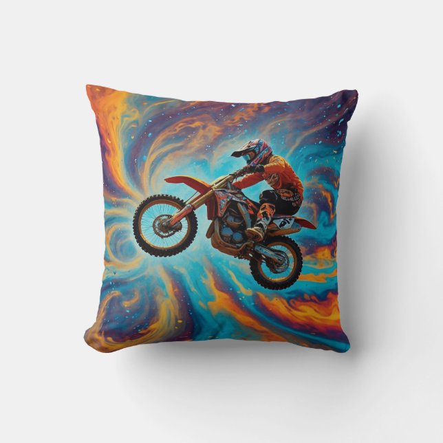 Motocross Rider and Dreamscape Throw Pillow (Front)