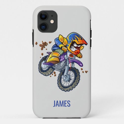 Motocross Rider Cartoon Personalized Name  Sport iPhone 11 Case