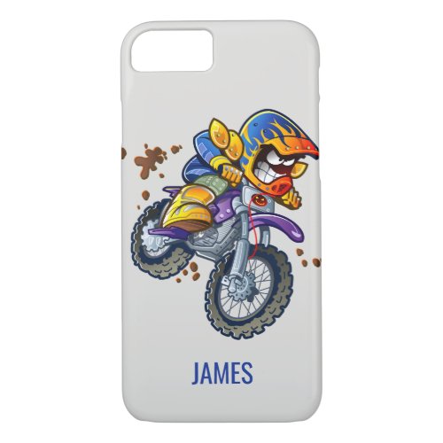 Motocross Rider Cartoon Personalized Name  Sport iPhone 87 Case