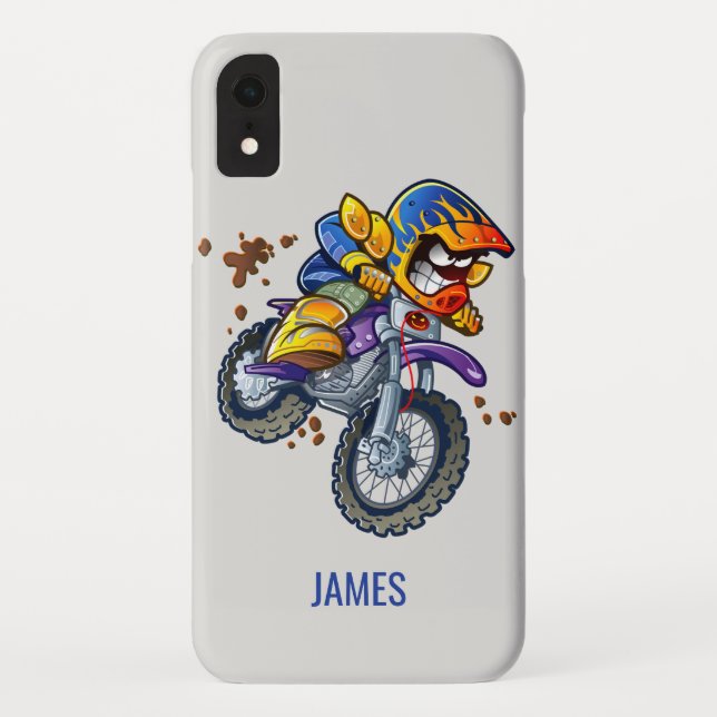 Motocross Rider Cartoon Personalized Name | Sport Case-Mate iPhone Case (Back)