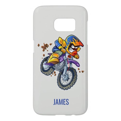 Motocross Rider Cartoon Personalized Name  Sport Samsung Galaxy S7 Case