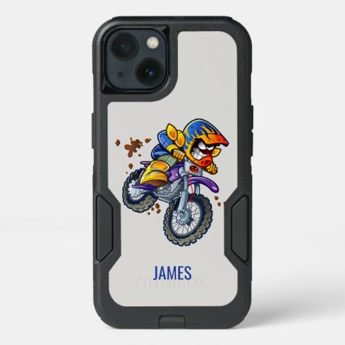 Motocross Rider Cartoon Personalized Name  Sport iPhone 13 Case