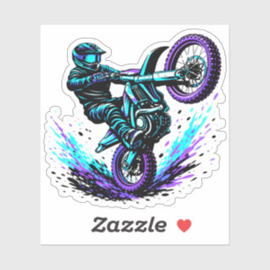 Motocross Rider Doing Wheelie in Vibrant Motion Sticker