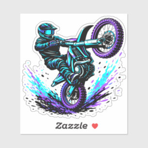 Motocross Rider Doing Wheelie in Vibrant Motion Sticker
