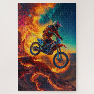 Motocross Rider Escaping Fire Jigsaw Puzzle