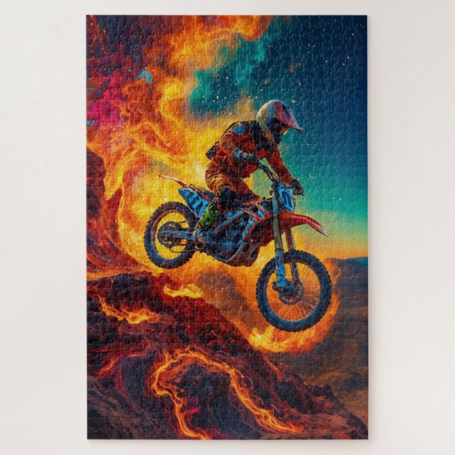 Motocross Rider Escaping Fire Jigsaw Puzzle (Vertical)