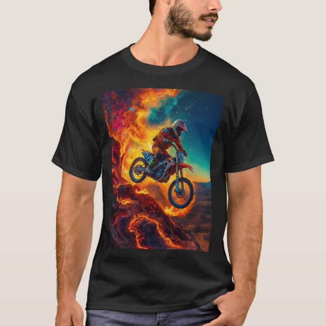 Motocross Rider Escaping Fire T-Shirt (Front)