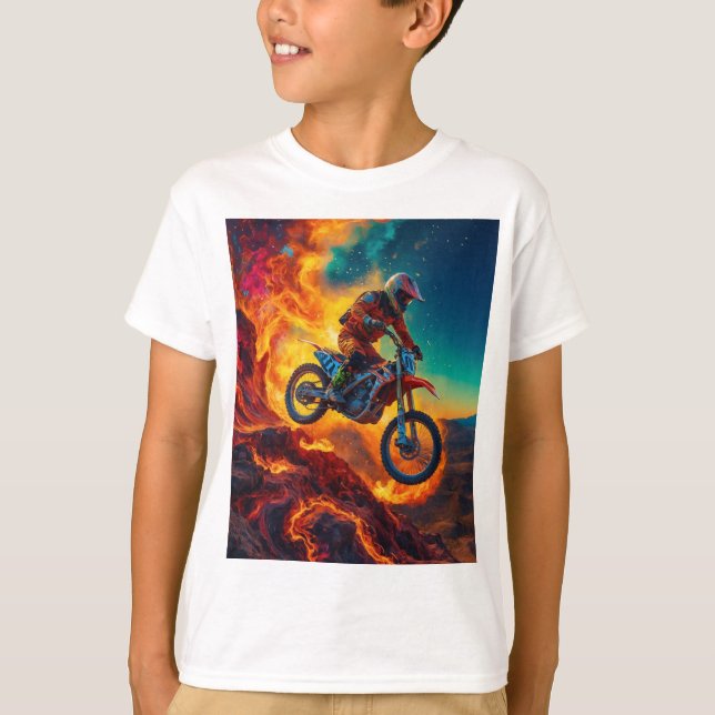 Motocross Rider Escaping Fire T-Shirt (Front)