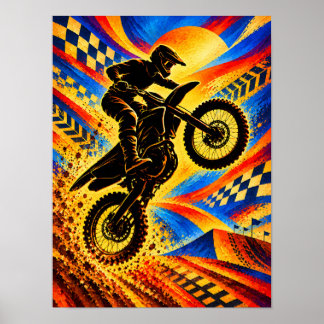 Motocross Rider Extreme Jump Silhouette Poster