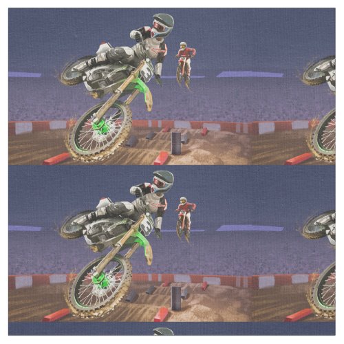 Motocross rider flying high for the win fabric