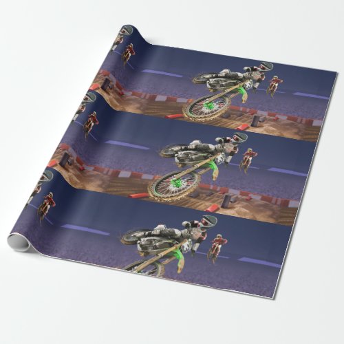 Motocross rider flying high for the win wrapping paper