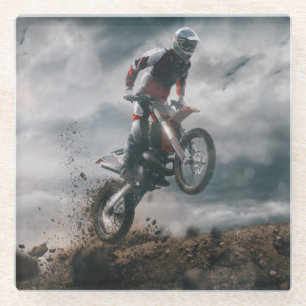 motocross rider glass coaster