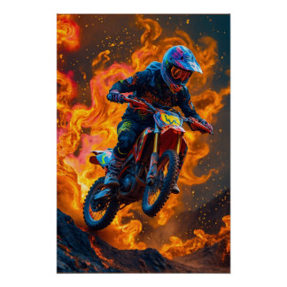 Motocross Rider on a Volcano Poster