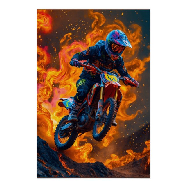 Motocross Rider on a Volcano Poster (Front)