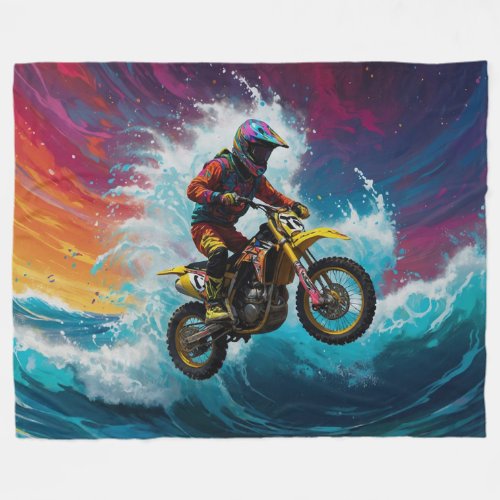 Motocross Rider Racing the Waves Fleece Blanket