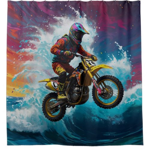 Motocross Rider Racing the Waves Shower Curtain