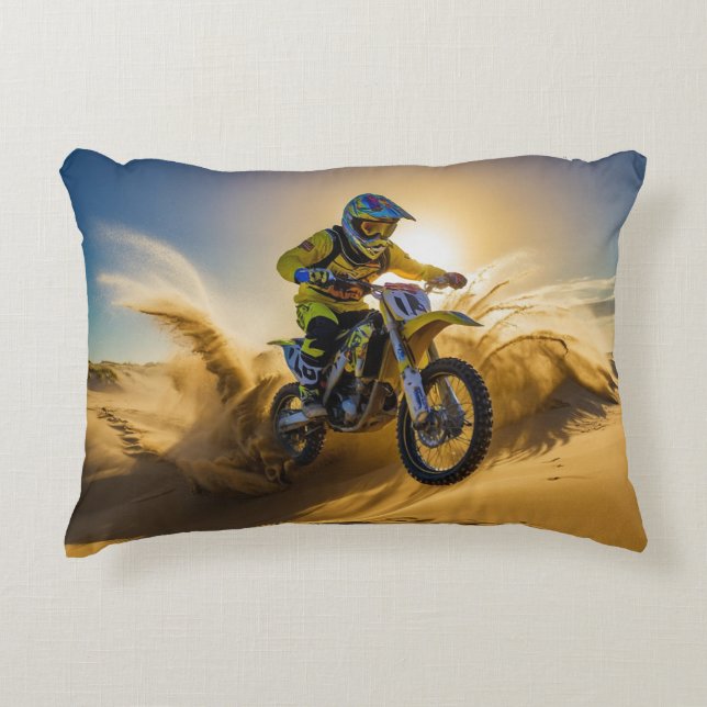 Motocross Rider Riding in the Dunes Accent Pillow (Front)