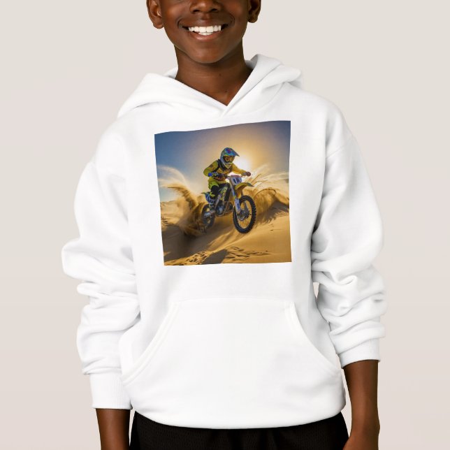 Motocross Rider Riding in the Dunes Hoodie (Front)