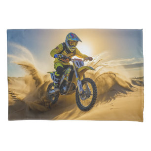 Motocross Rider Riding in the Dunes Pillow Case