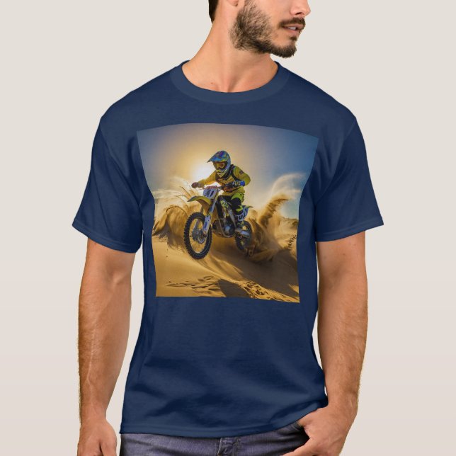 Motocross Rider Riding in the Dunes T-Shirt (Front)