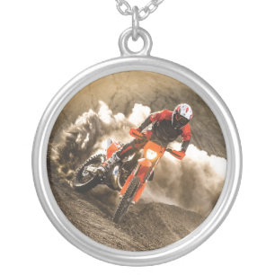 Motocross Rider Silver Plated Necklace