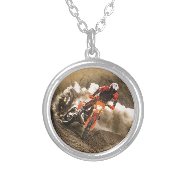 Motocross Rider Silver Plated Necklace (Front)