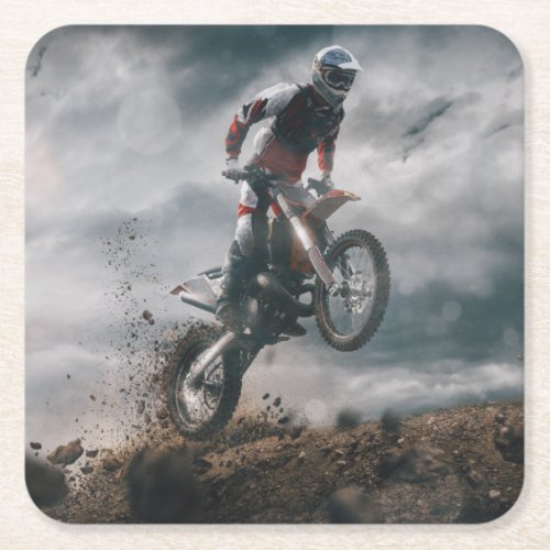 Motocross rider square paper coaster