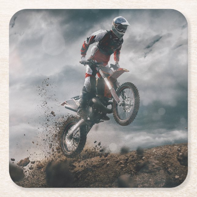 Motocross rider square paper coaster (Front)