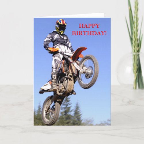 Motocross rider standing tall birthday card