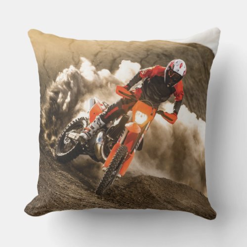 Motocross Rider Throw Pillow