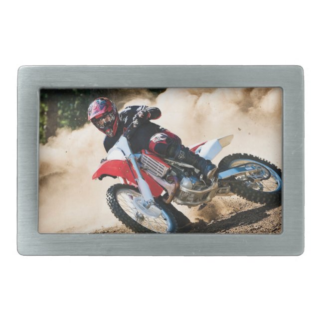 Motocross rider throw pillow belt buckle (Front)