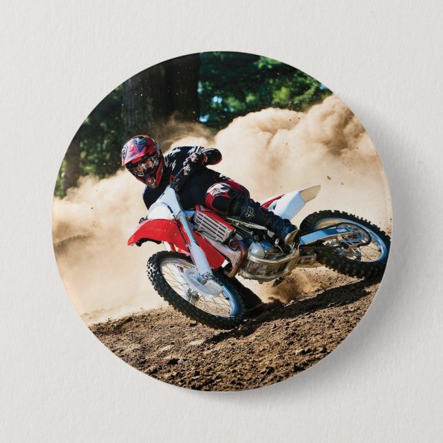 Motocross rider throw pillow button (Front)