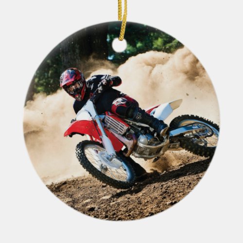 Motocross rider throw pillow ceramic ornament