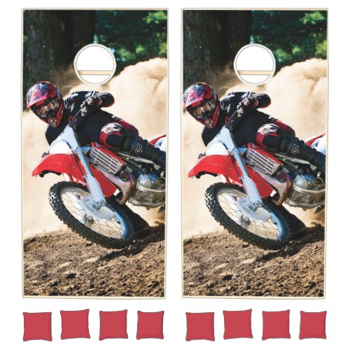 Motocross rider throw pillow cornhole set