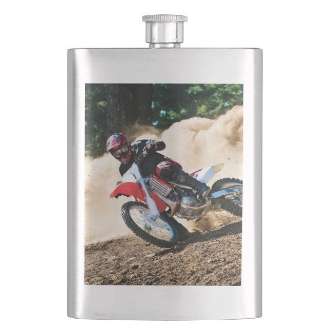 Motocross rider throw pillow flask (Front)