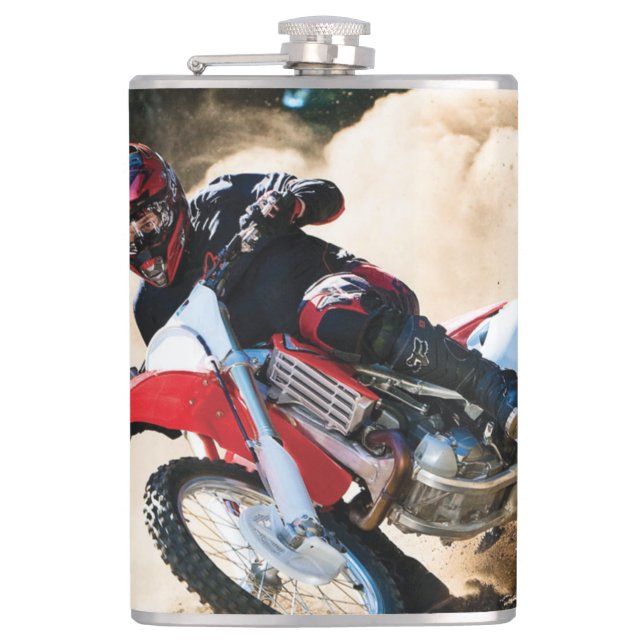 Motocross rider throw pillow flask (Front)