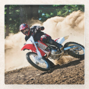 Motocross rider throw pillow glass coaster