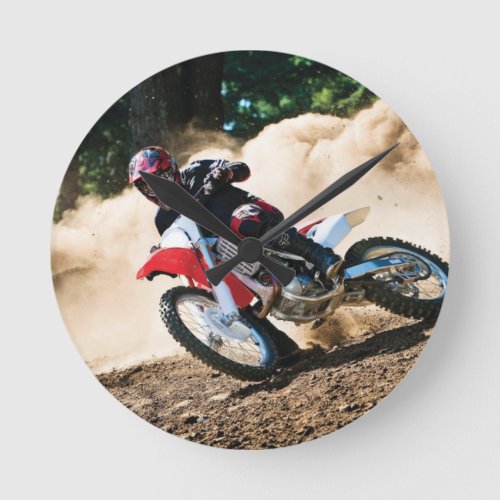 Motocross rider throw pillow round clock