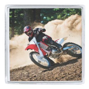 Motocross rider throw pillow silver finish lapel pin