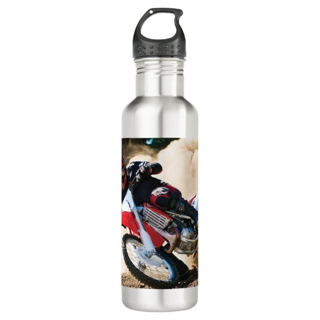 Motocross rider throw pillow stainless steel water bottle (Front)