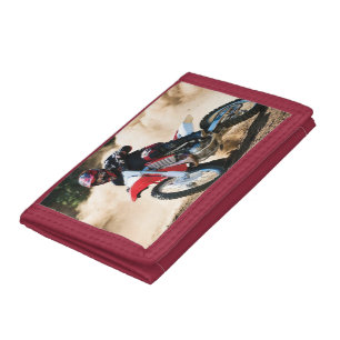 Motocross rider throw pillow tri-fold wallet