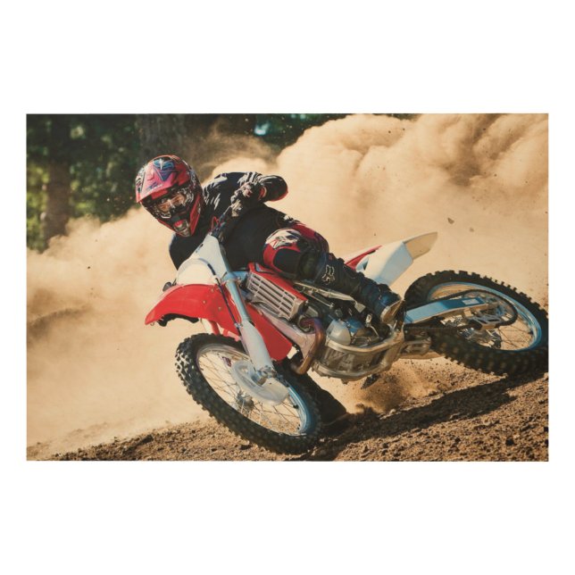 Motocross rider throw pillow wood wall art (Front)
