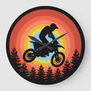 MOTOCROSS RIDER VINTAGE SUNSET LARGE CLOCK