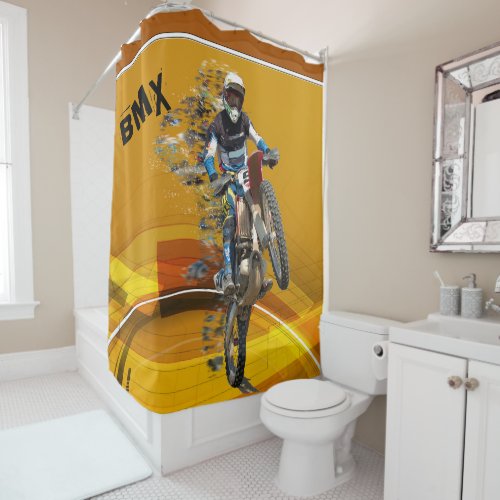 Motocross Rider Wheelie Abstract Desert Landscape Shower Curtain