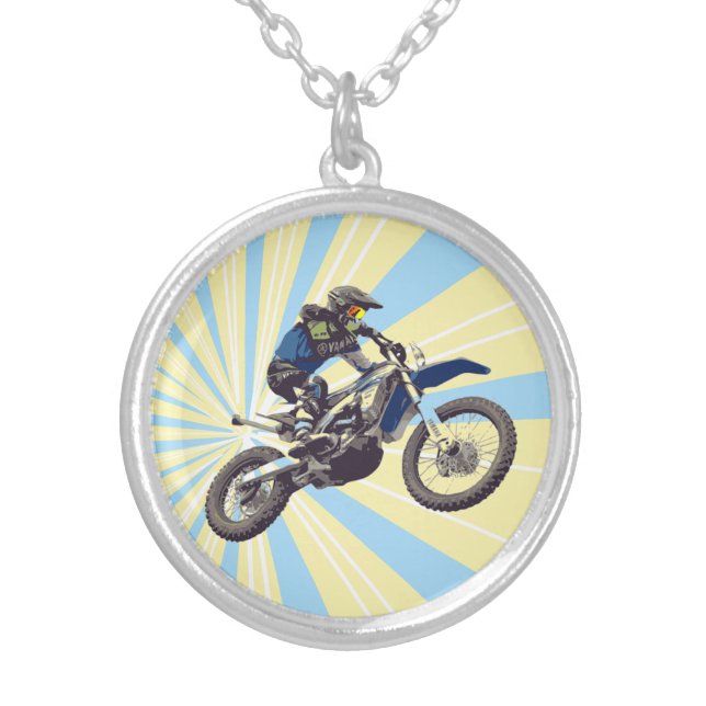 Motocross Silver Plated Necklace (Front)