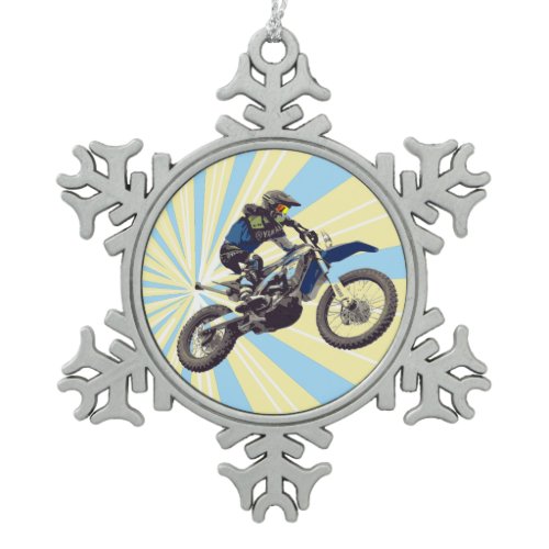Motocross Snowflake Pewter Christmas Ornament
