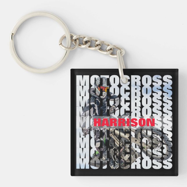 Motocross Sports Dirt Biker Personalized Keychain (Front)
