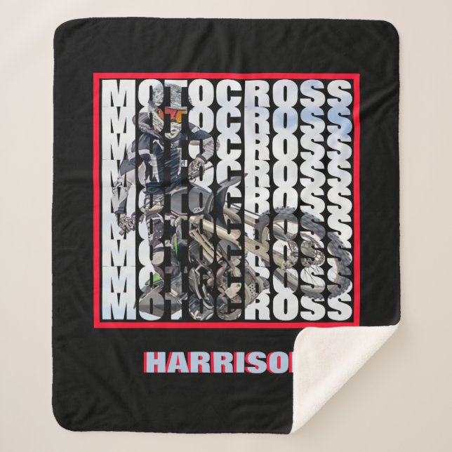 Motocross Sports Dirt Biker Personalized Sherpa Blanket (Front)