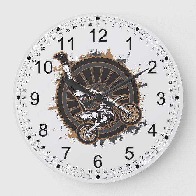 Motocross Stunt Large Clock (Front)