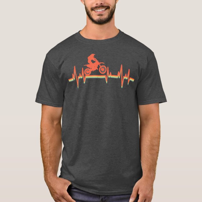 Motocross Vintage Retro Heartbeat Gift T-Shirt (Front)